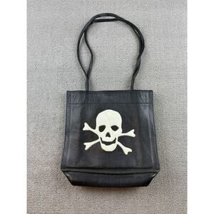 Lucky Devil Black Genuine Leather Skull Crossbones Tote Punk Rock Goth USA Made